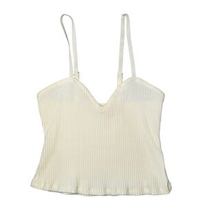 Zara White Ribbed V-Neck Cami with Adjustable Straps